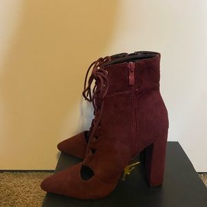 Burgundy lace up heels